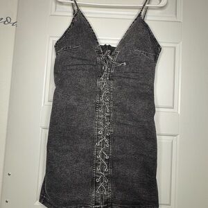 Black Denim Lace-Up Dress